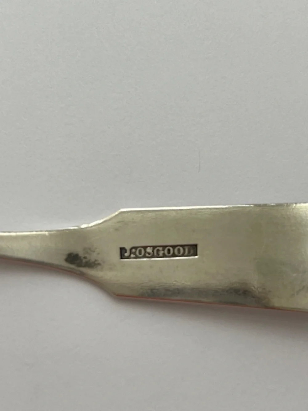 J. Osgood Coin Silver Antique Spoon, Early 1800s, Fiddle Pattern Monogramed